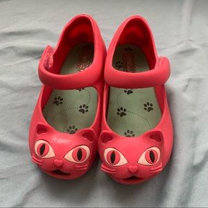 Mini Melissa Pink Cats Size 8 Toddler Girls Mary Jane Shoe Cute Kitten Kitty
